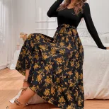 V Neck Floral Midi Dress Fresh and Gentle Style Autumn Winter Vacation Wear Wholesale Available