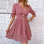 V Neck Floral Print Short Split Dress Summer Style Womens Casual Wear Wholesale Available privat