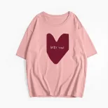 Womens Summer Heart Print T Shirt Casual Loose Fit Round Neck Short Sleeve 100 Cotton Versatile