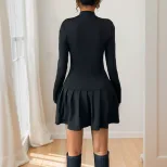 Elegant Sweetheart Bow Tie Buttoned High Neck Long Sleeve Dress Autumn Fashion Wholesale Availab