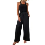 Black Wide Leg Jumpsuit Casual Comfortable Summer Fashion Perfect for Vacation or Everyday Wear Wholesale Availa