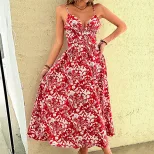 Red Floral Print Maxi Dress Summer Vacation Style Perfect for Dates and Parties Available for Wh