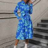 Long Sleeve Printed Dress European and American Style Fall Collection Wholesale Available custom