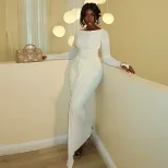 Elegant Womens Bodycon Dress Backless Long Sleeve Round Neck Versatile Style Perfect for Home or