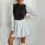 Color Block Long Sleeve Dress Round Neck Stylish Design Autumn Fashion Wholesale Available ready