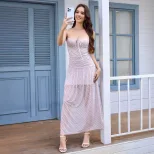 Summer A Line Plaid Maxi Dress Sexy Backless Design Slim Fit Comfortable Fabric Perfect for Part