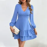 Womens Sexy Backless Ruffled Long Sleeve Dress Spring Summer Collection Elegant Design Comfortab
