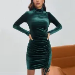 Velvet Bodycon Dress High Neck Short Hem Sexy Fit Perfect for Parties and Gatherings Wholesale A