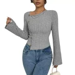 Elegant Womens T Shirt Slim Fit Long Sleeve Short Length Chic Style for Spring Summer Wholesale