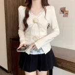 Lace Panel Long Sleeve T Shirt for Women Slim Fit Waist Design Autumn Fashion