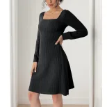 Lace Backless Knitted Dress Bow Tie Detail Square Neck Solid Color Elegant Evening Wear OEM Avai