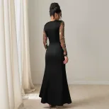 Elegant Long Sleeve Embroidered Dress Irregular Hem Spring Fall Style Perfect for Banquets and S