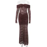 Off Shoulder Lace Trimmed Bodycon Dress Long Sleeve Ruffled Design Elegant Style Perfect for Aut