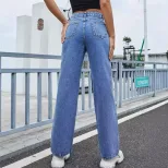 High Waisted Straight Leg Jeans Fashionable Heart Embroidery Casual Wear for Women Pre Order Ava