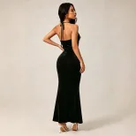 Halter Neck Bodycon Dress for Women Slim Fit Evening Party Wear Black in Multiple Sizes