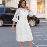 Plus Size Womens Lace Panel Pleated Hollow Out Dress Elegant Design Summer Style African Fashion