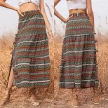 Bohemian Print Maxi Skirt High Waist A Line Side Slit Casual Summer Wear Wholesale Available