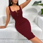 Womens Sexy Bodycon Midi Dress Spaghetti Straps Spring Summer Style Comfortable Fabric Wholesale