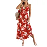 Casual Summer Maxi Dress Leaf Print Beach Style Lightweight Fabric Perfect for Vacation and Reso