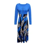 Casual Long Sleeve Maxi Dress 200g Fabric Floral Print Round Neck Perfect for Spring and Summer