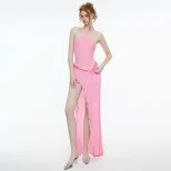 Summer Womens Dress Sexy Halter Neck Ruffled Trim Side Slit Design Perfect for Parties and Casua