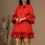 Plus Size Casual Dress Loose Fit Ruffle Sleeve Solid Color Perfect for Summer Outings Wholesale