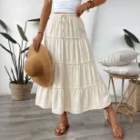 Layered Solid Color Summer Maxi Skirt Casual Style Minimalist Design Adjustable Tie Wholesale Av