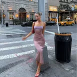 Elegant Purple Strapless Maxi Dress Slim Fit Soft Fabric Sweetheart Neckline Perfect for Summer