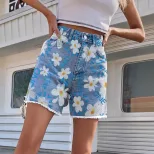 High Waisted Floral Print Wide Leg Denim Shorts Stylish Comfortable Versatile Summer Casual Wear