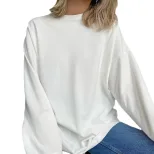 Womens Loose Fit Long Sleeve T Shirt 100 Cotton 220g Fabric Ribbed Cuffs Casual Wear Trendy Styl