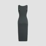 Elegant Sexy Knitted Ruched Bodycon Maxi Dress Ribbed Design Waist Cinching Slim Fit Perfect for