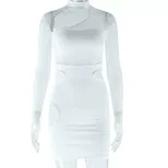 Elegant Womens Bodycon Dress Solid Color Hollow Out Mesh Paneling Perfect for Parties and Events