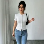 Casual Womens T Shirt Slim Fit Cropped Short Sleeve Lightweight Fabric Summer Wear for Everyday