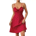 French Style Polka Dot Mini Dress Slim Fit Backless Spaghetti Straps Casual Summer Wear Wholesal