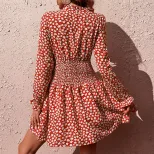 Floral Print Long Sleeve Dress Elastic Waist Casual Style Spring and Autumn Wear Wholesale Avail
