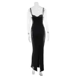 Lace Trimmed Bodycon Dress Sexy Hollow Out Design Strapless Figure Hugging Perfect for Parties W