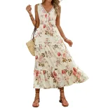 Elegant Floral Print Dress Summer Style Lace Trim European and American Design Wholesale Availab