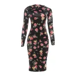 Fashionable Long Sleeve Bodycon Dress Unique Print Ruffled Design Sexy Silhouette Autumn Winter