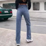 High Waisted Denim Trousers Fashionable Casual Versatile Spring Summer Womens Apparel Wholesale