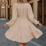 Elegant Ruffled Hem Dress for Women Slim Fit Solid Color Perfect for Spring and Autumn