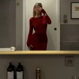 Elegant Long Sleeve Maxi Dress Round Neck Open Back Waist Tie Slim Fit Evening Wear Red Carpet R