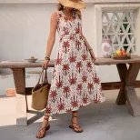 Tropical Floral Print Maxi Dress Sleeveless V Neck Flowy Design Perfect for Vacation or Resort W