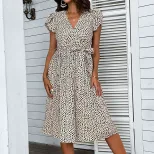 Plus Size Leopard Print V Neck Beach Dress Summer Vacation Style Comfortable and Stylish Wholesa