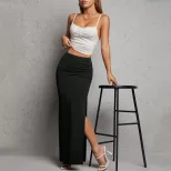 Elegant High Slit Midi Skirt Slim Fit Versatile Style Summer Essential Wholesale Available facto