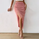 Pink Bodycon Skirt Sexy Split Design Elegant Style Perfect for Office Wear Available for Wholesa