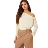 Womens Short Sleeve One Shoulder Top Elegant Design Ruffled Waist Perfect for Spring Summer Idea
