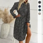 Floral Print Long Sleeve Dress Multi Color Wrinkled Fabric Elegant Style Perfect for Spring and