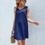 Summer Womens Dress Ruffle Trim Polka Dot Sleeveless Casual Wear or Beach Outing Wholesale Avail