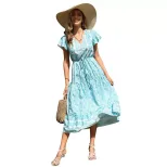 Floral Midi Dress Slim Fit Sweet and Fresh Style Summer Fashion for Women Wholesale Available