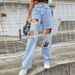 Loose Fit Ripped Denim Jeans Streetwear Style Hip Hop Fashion Flattering Design Womens Casual We
